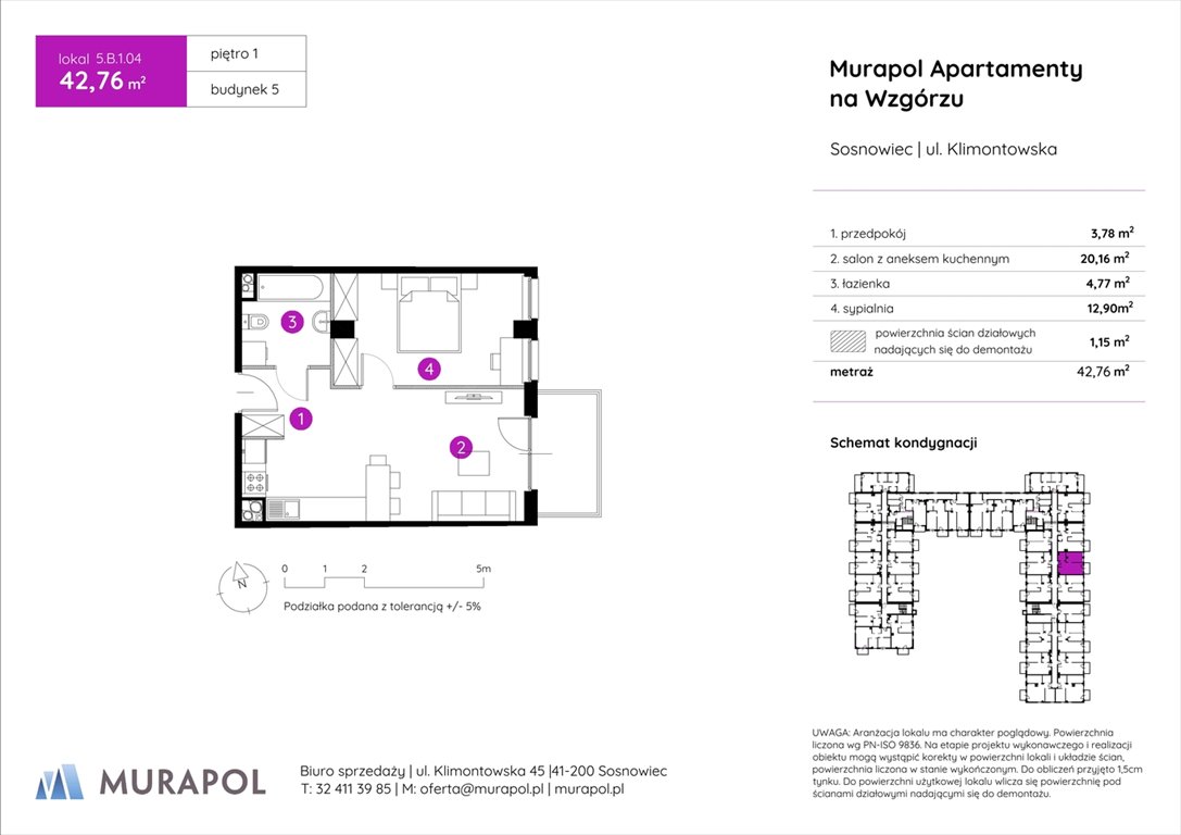 Nowe mieszkanie dwupokojowe Murapol Apartamenty na Wzgórzu Sosnowiec, ul. Klimontowska  43m2 Foto 1