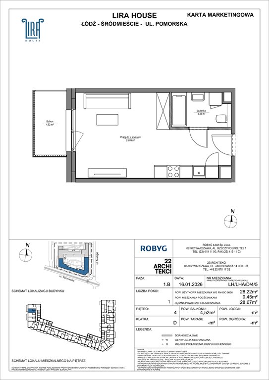 Nowa kawalerka Lira House Łódź, Pomorska 108  28m2 Foto 1