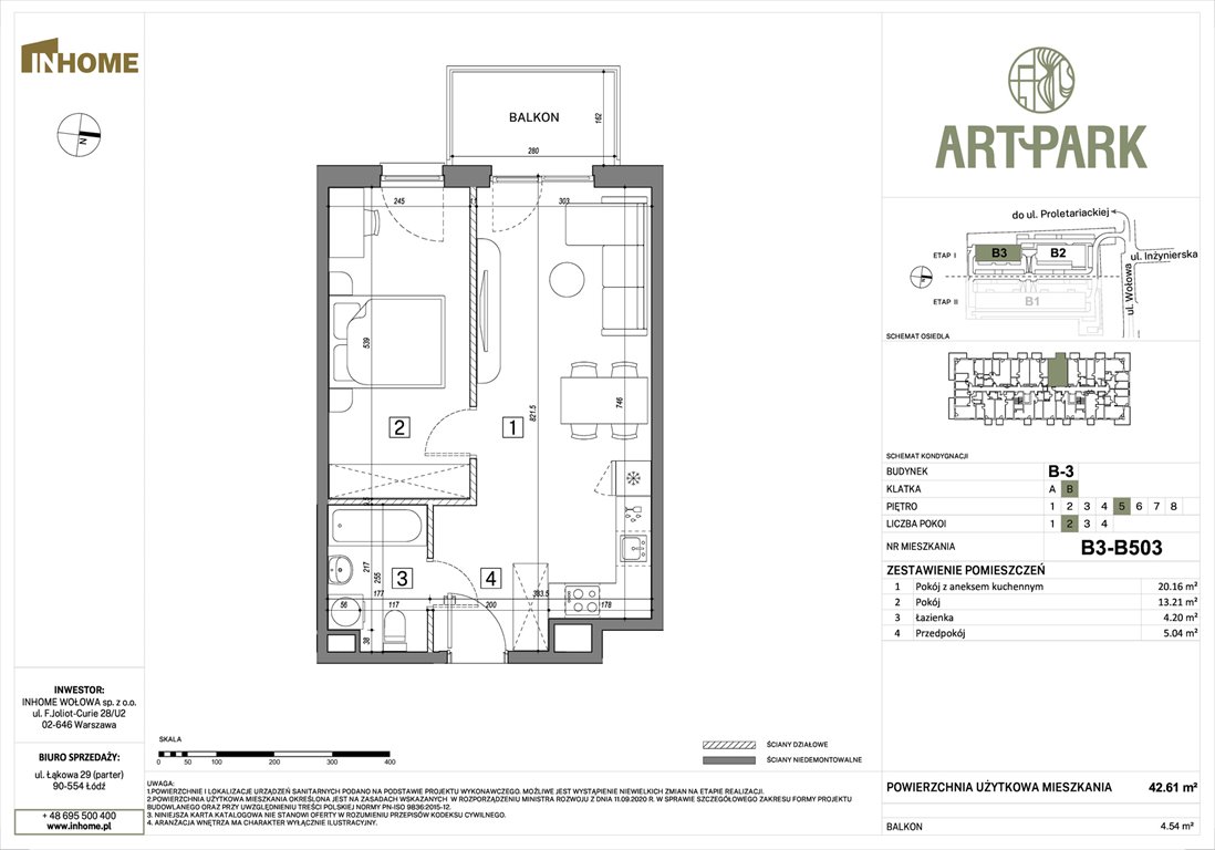 Nowe mieszkanie dwupokojowe ArtPark Łódź, Polesie, Wołowa 4A  43m2 Foto 1