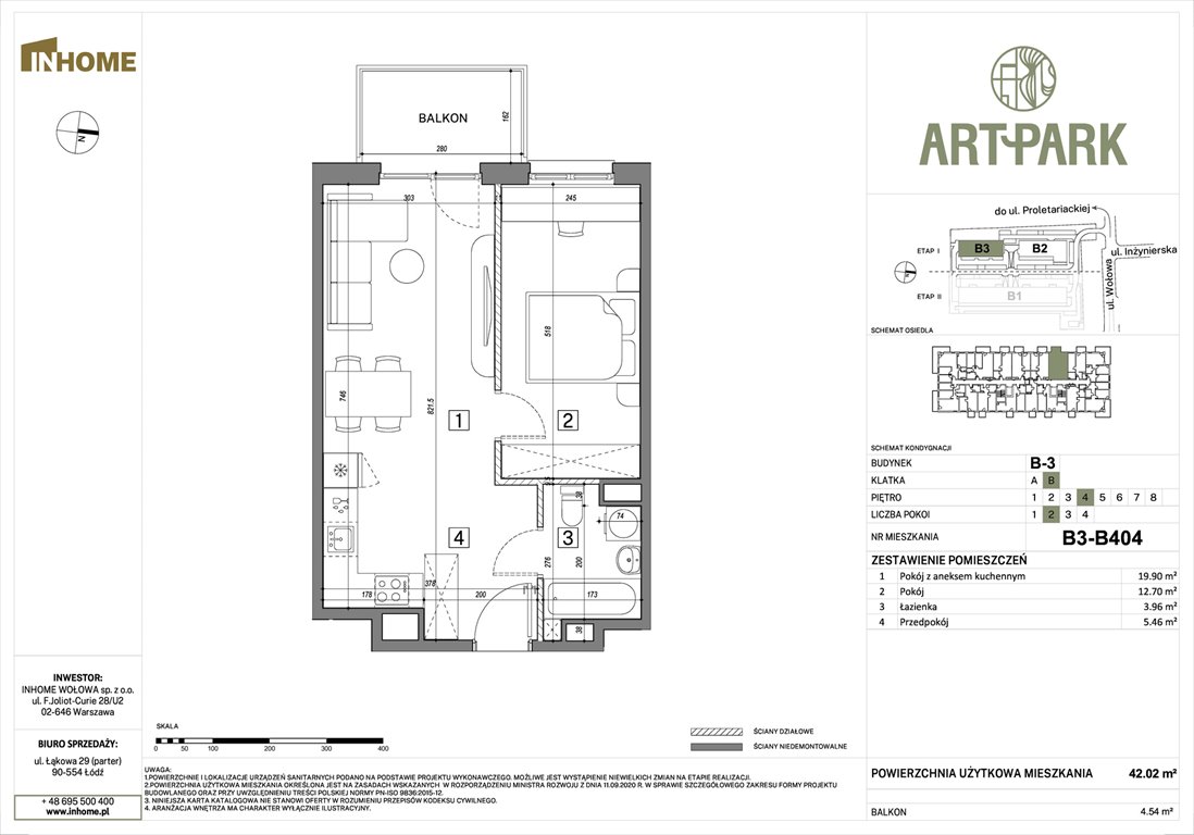 Nowe mieszkanie dwupokojowe ArtPark Łódź, Polesie, Wołowa 4A  42m2 Foto 1