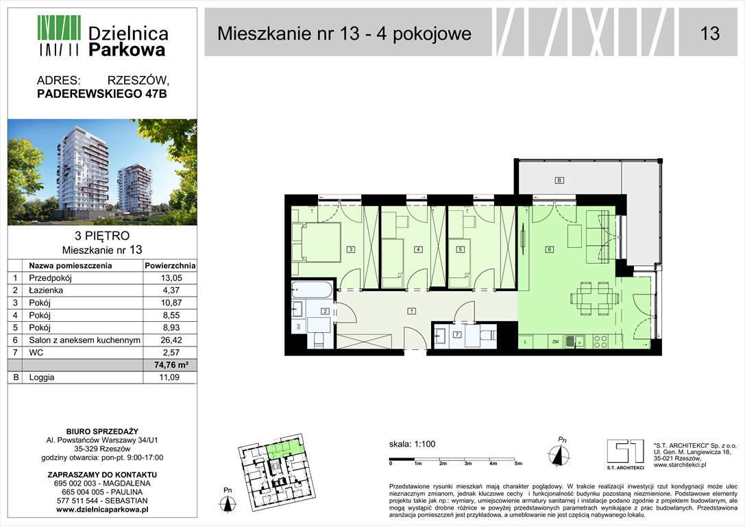 Nowe mieszkanie czteropokojowe  Dzielnica Parkowa Rzeszów, Paderewskeigo 51  75m2 Foto 1