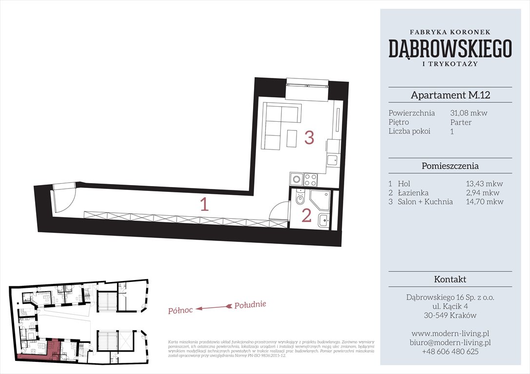 Nowa kawalerka Dąbrowskiego 16 Kraków, Stare Podgórze, Dąbrowskiego 16  31m2 Foto 1