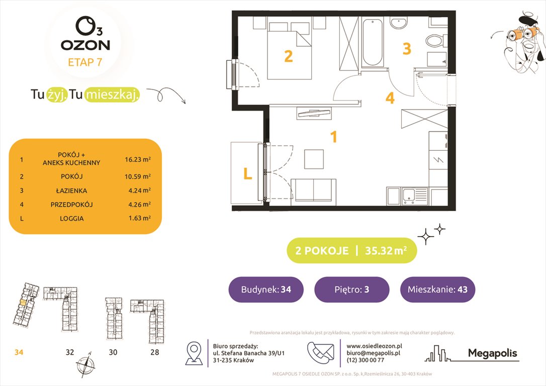 Nowe mieszkanie dwupokojowe Osiedle Ozon etap 7 Kraków, Prądnik Biały, Banacha 28-34  35m2 Foto 1