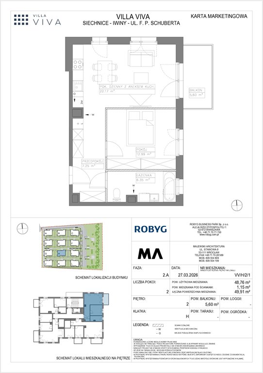 Nowe mieszkanie dwupokojowe VILLA VIVA Wrocław, Iwiny, ul. Franza Petera Schuberta  49m2 Foto 1