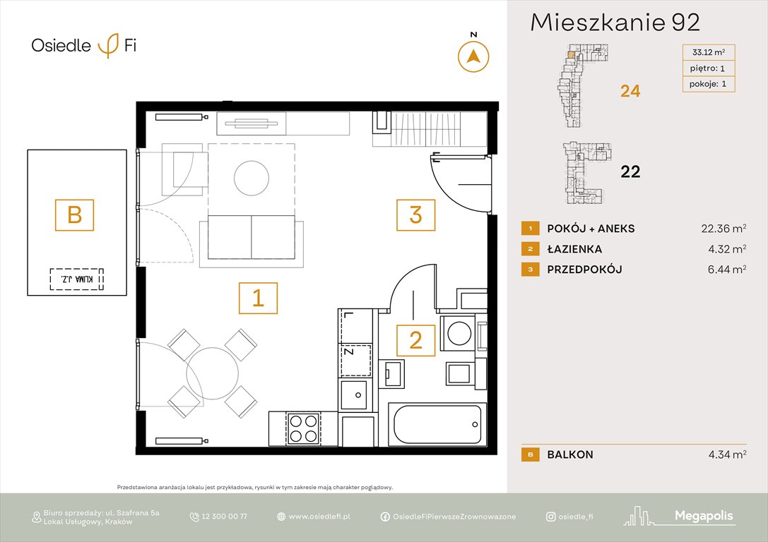 Nowa kawalerka Osiedle FI Kraków, Rzemieślnicza 22-24  33m2 Foto 1