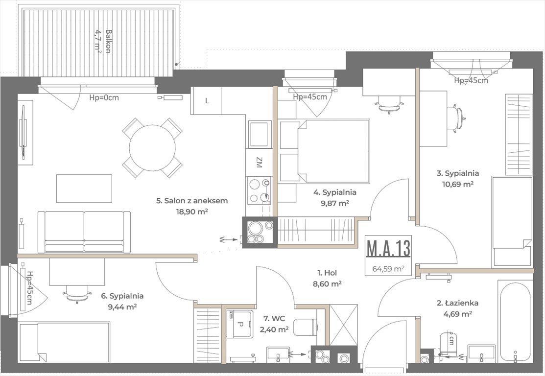 Nowe mieszkanie czteropokojowe  Botanika Gdańsk, Osowa, Izydy  65m2 Foto 1