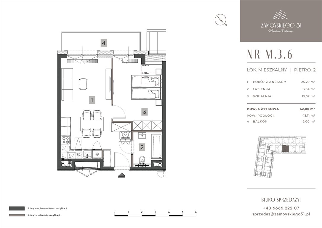 Nowe mieszkanie dwupokojowe Zamoyskiego 31 Zakopanego, Zamoyskiego 31  42m2 Foto 1