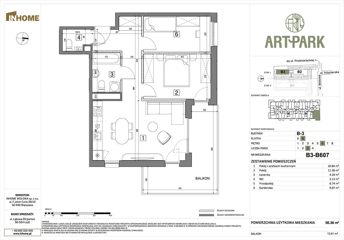Nowe mieszkanie trzypokojowe ArtPark Łódź, Polesie, Wołowa 4A  56m2 Foto 1