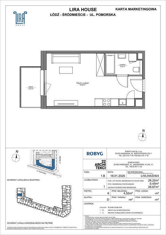 Nowa kawalerka Lira House Łódź, Pomorska 108  28m2 Foto 1