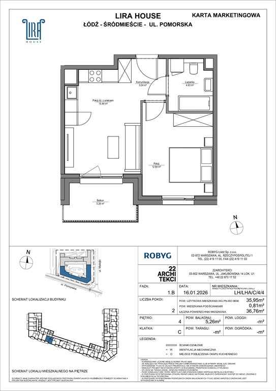 Nowe mieszkanie dwupokojowe Lira House Łódź, Pomorska 108  36m2 Foto 1
