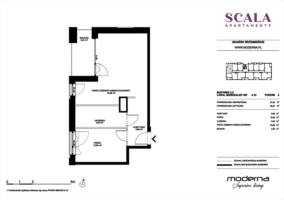 Nowe mieszkanie dwupokojowe Scala Gdańsk, ul. Łąkowa 60  47m2 Foto 1