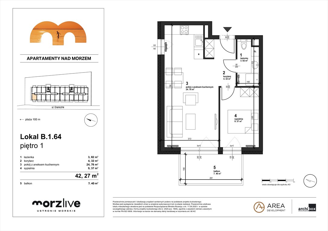 Nowe mieszkanie dwupokojowe MORZLIVE Ustronie Morskie, Graniczna 4  42m2 Foto 1