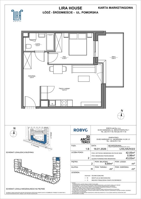 Nowe mieszkanie dwupokojowe Lira House Łódź, Pomorska 108  42m2 Foto 1