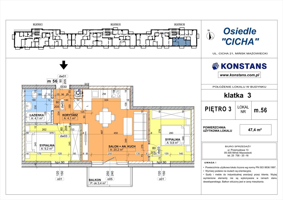 Nowe mieszkanie trzypokojowe Cicha 21 Mińsk Mazowiecki, Cicha 12  47m2 Foto 1