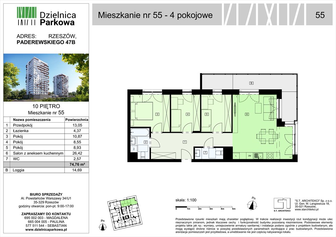 Nowe mieszkanie czteropokojowe  Dzielnica Parkowa Rzeszów, Paderewskeigo 51  75m2 Foto 1