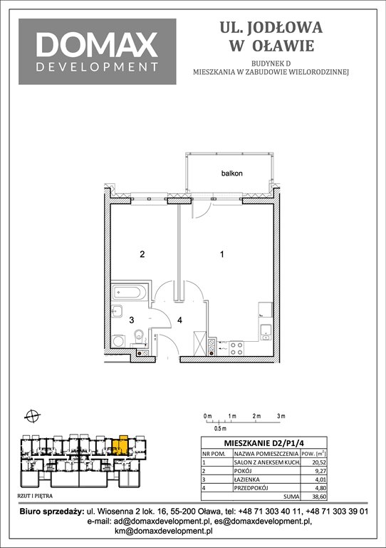 Nowe mieszkanie dwupokojowe Osiedle Jodłowa etap II bud D Oława, Nowy Otok, Jodłowa 38-40  39m2 Foto 1