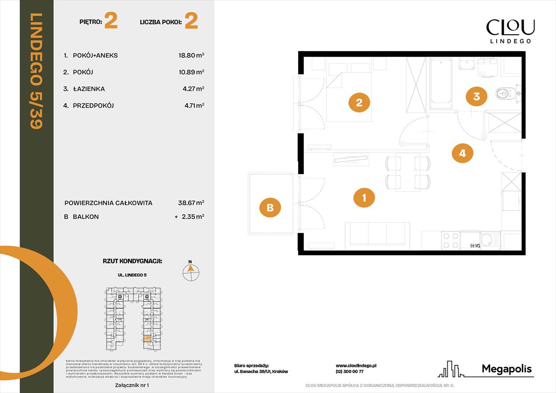 Nowe mieszkanie dwupokojowe Clou Lindego Kraków, Lindego 5  39m2 Foto 1