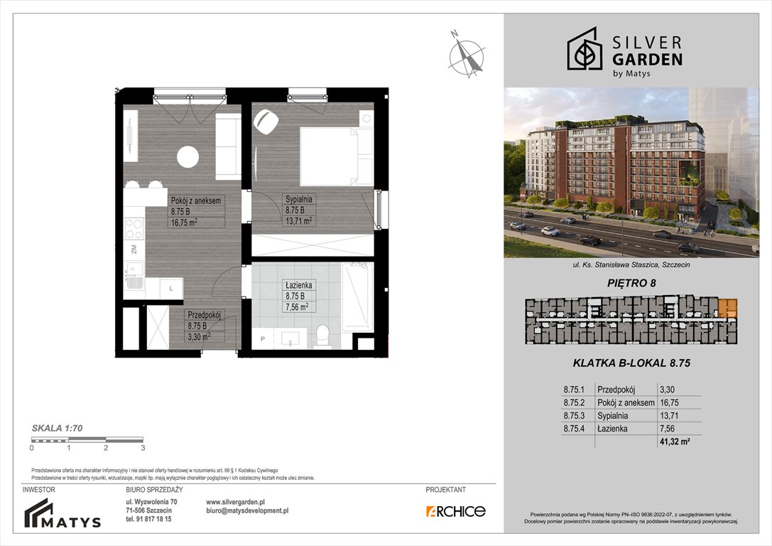 Nowe mieszkanie dwupokojowe Silver Garden Szczecin, Centrum, al. Wyzwolenia 70 / ul. Staszica 21  41m2 Foto 1