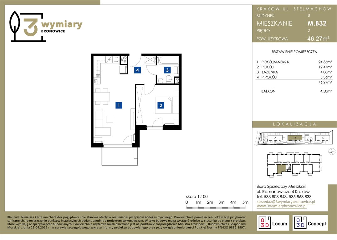 Nowe mieszkanie dwupokojowe 3 Wymiary Bronowice Kraków, Bronowice Wielkie, Stelmachów  46m2 Foto 1