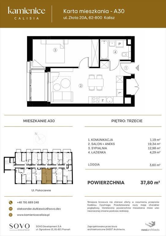 Nowe mieszkanie dwupokojowe Kamienice Calisia Kalisz, UL. ZŁOTA 20 A  38m2 Foto 1