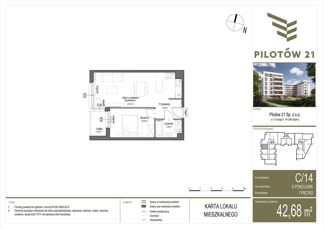 Nowe mieszkanie dwupokojowe Pilotow 21 Gdańsk, Zaspa, Pilotów 21  43m2 Foto 1