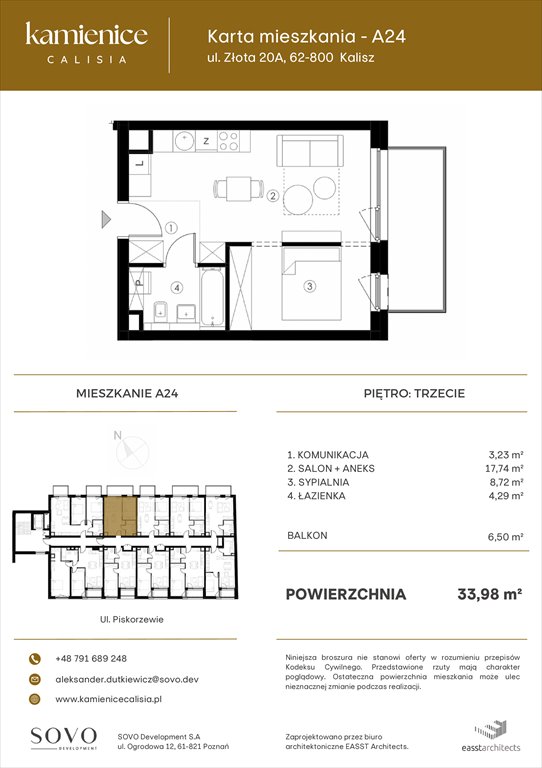 Nowe mieszkanie dwupokojowe Kamienice Calisia Kalisz, UL. ZŁOTA 20 A  34m2 Foto 1