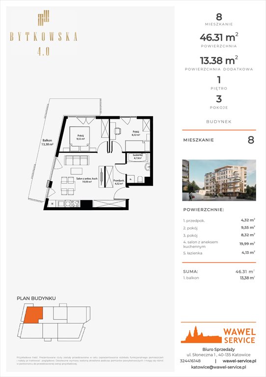 Nowe mieszkanie trzypokojowe Bytkowska 4.0 Katowice, Bytkowska  46m2 Foto 1