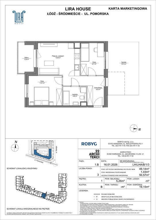 Nowe mieszkanie trzypokojowe Lira House Łódź, Pomorska 108  49m2 Foto 1