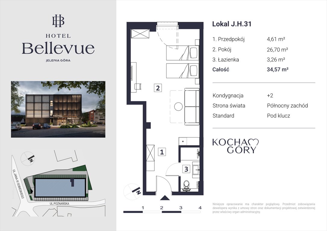 Condo Apartament jednopokojowy Hotel Bellevue Jelenia Góra, Centrum, ul. Jana III Sobieskiego 56  35m2 Foto 1