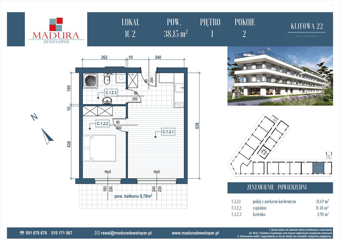 Nowe mieszkanie dwupokojowe Klifowa 22 Rewal, Ul. Klifowa 22  38m2 Foto 1