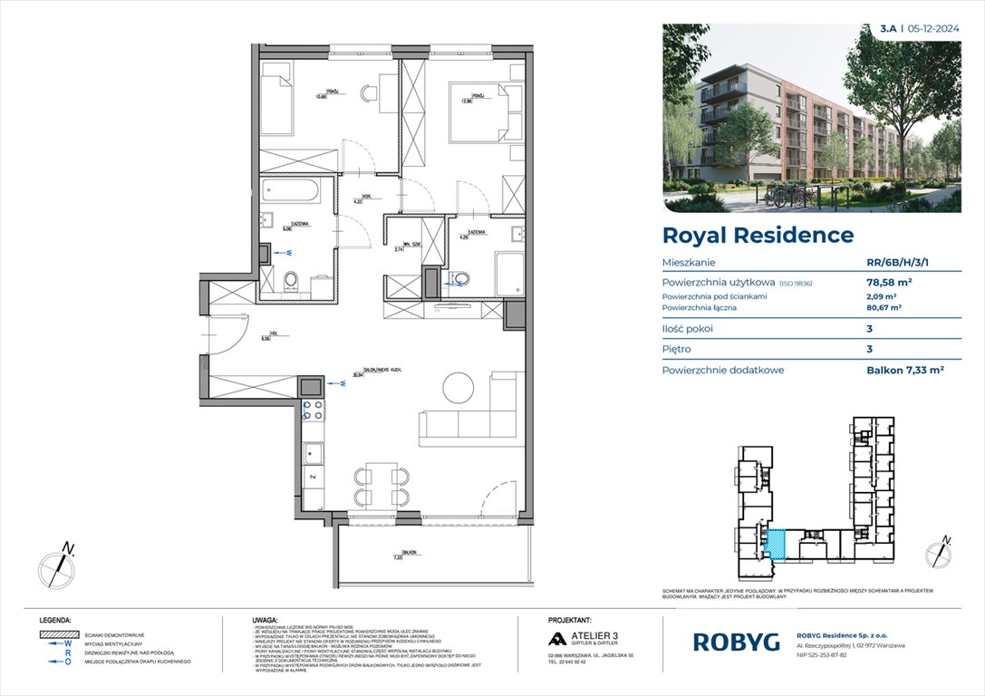 Nowe mieszkanie trzypokojowe Royal Residence Warszawa, Wilanów, Sarmacka  79m2 Foto 1