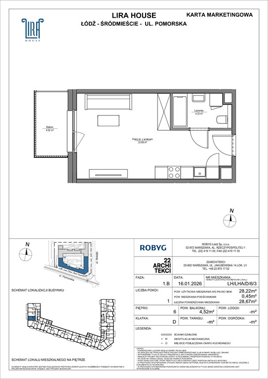 Nowa kawalerka Lira House Łódź, Pomorska 108  28m2 Foto 1