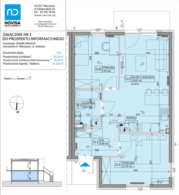Nowe mieszkanie trzypokojowe Osiedle Młodych Janczewice, Jedności  55m2 Foto 1