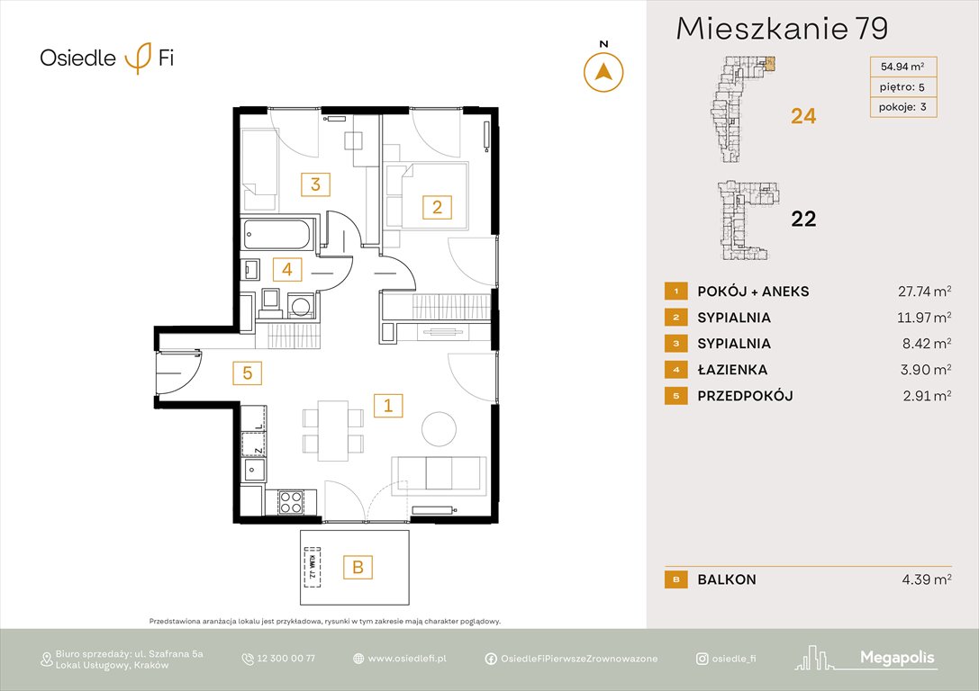 Nowe mieszkanie trzypokojowe Osiedle FI 3 Kraków, Rzemieślnicza 22-24  55m2 Foto 1