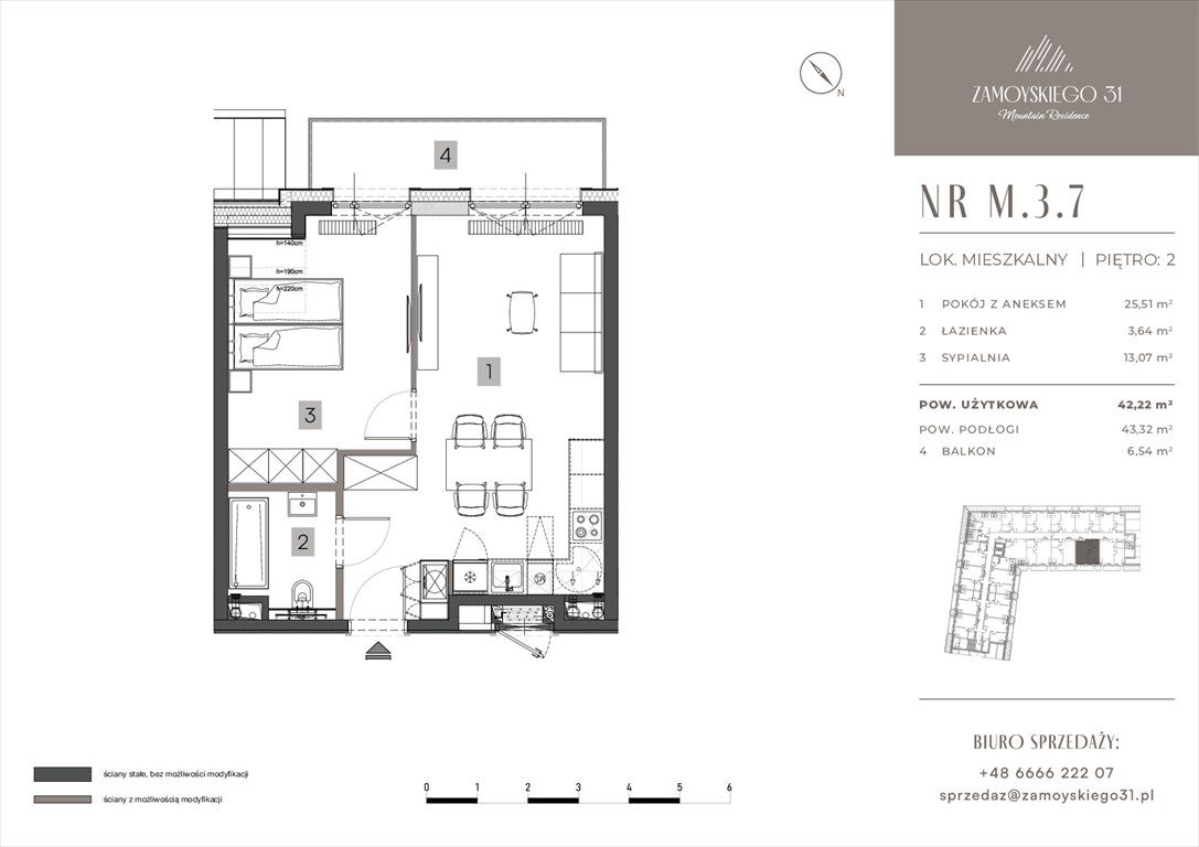 Nowe mieszkanie dwupokojowe Zamoyskiego 31 Zakopanego, Zamoyskiego 31  42m2 Foto 1