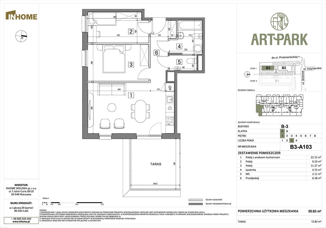 Nowe mieszkanie trzypokojowe ArtPark Łódź, Polesie, Wołowa 4A  56m2 Foto 1
