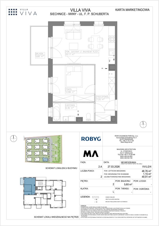 Nowe mieszkanie dwupokojowe VILLA VIVA Wrocław, Iwiny, ul. Franza Petera Schuberta  49m2 Foto 1