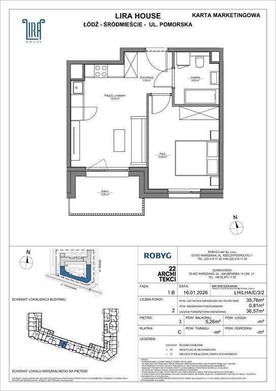 Nowe mieszkanie dwupokojowe Lira House Łódź, Pomorska 108  36m2 Foto 1