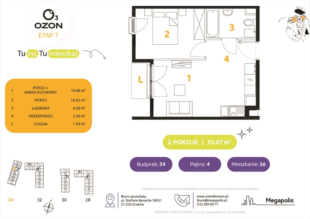 Nowe mieszkanie dwupokojowe Osiedle Ozon etap 7 Kraków, Prądnik Biały, Banacha 28-34  35m2 Foto 1