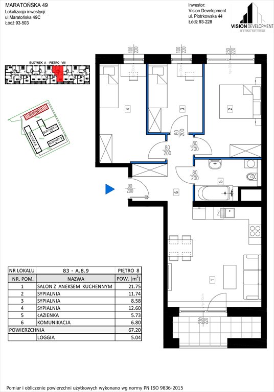 Nowe mieszkanie czteropokojowe  Maratońska 49 Nowa Retkinia  Łódź, Retkinia, Maratońska 49C  67m2 Foto 1
