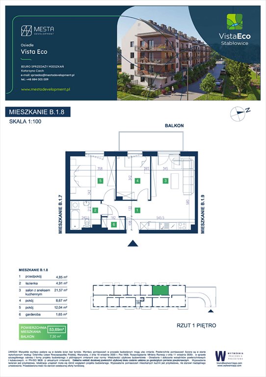 Nowe mieszkanie trzypokojowe Vista Eco  Wrocław, Fabryczna, Stabłowice, Łomnicka  54m2 Foto 1
