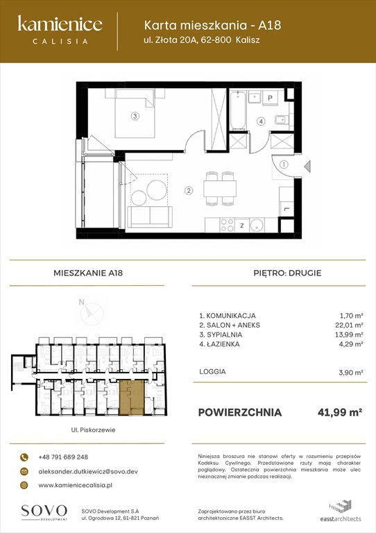 Nowe mieszkanie dwupokojowe Kamienice Calisia Kalisz, UL. ZŁOTA 20 A  42m2 Foto 1