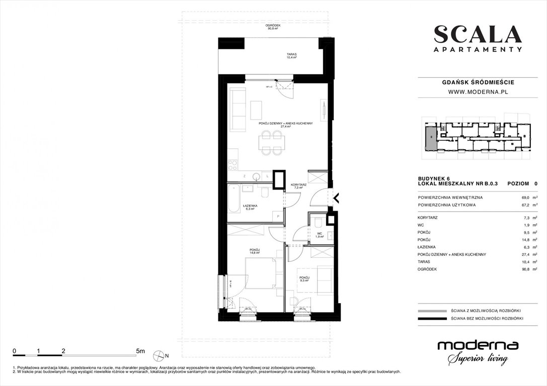 Nowe mieszkanie trzypokojowe Scala Gdańsk, ul. Łąkowa 60  69m2 Foto 1