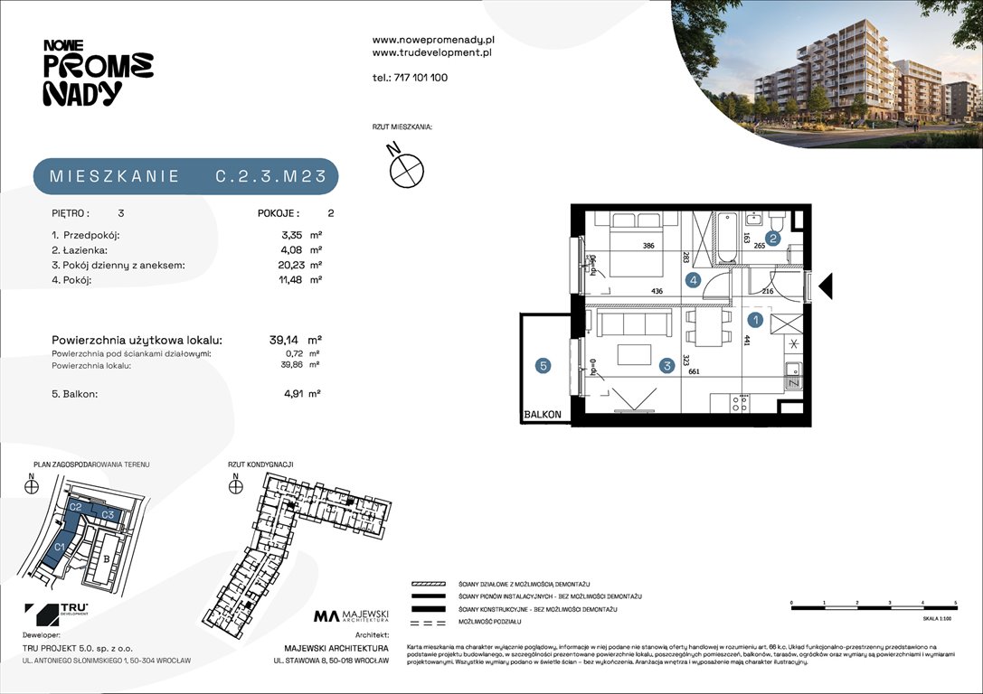 Nowe mieszkanie dwupokojowe Nowe Promenady Wrocław, Kleczków, ul. Czochralskiego/ Miłosza  39m2 Foto 1
