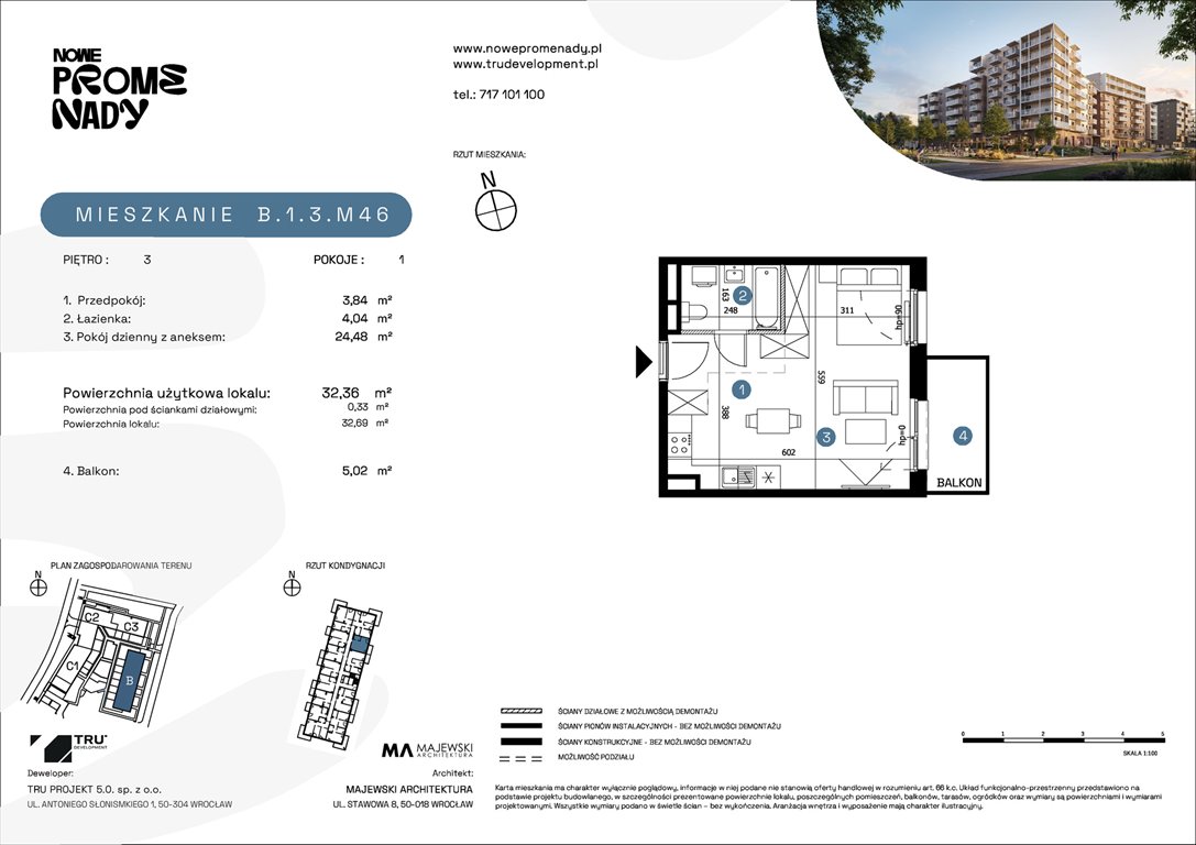 Nowa kawalerka Nowe Promenady Wrocław, Kleczków, ul. Czochralskiego/ Miłosza  32m2 Foto 1