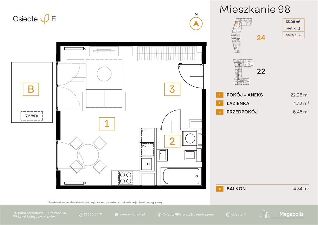 Nowa kawalerka Osiedle FI 3 Kraków, Rzemieślnicza 22-24  33m2 Foto 1