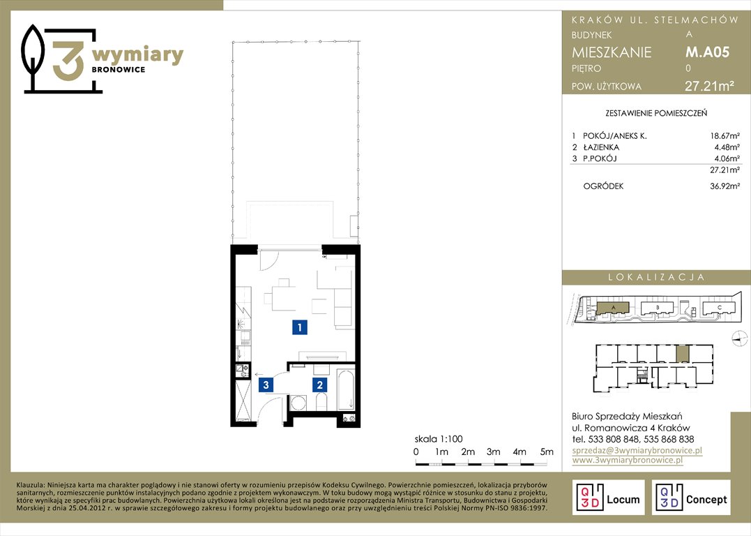 Nowa kawalerka 3 Wymiary Bronowice Kraków, Bronowice Wielkie, Stelmachów  27m2 Foto 1