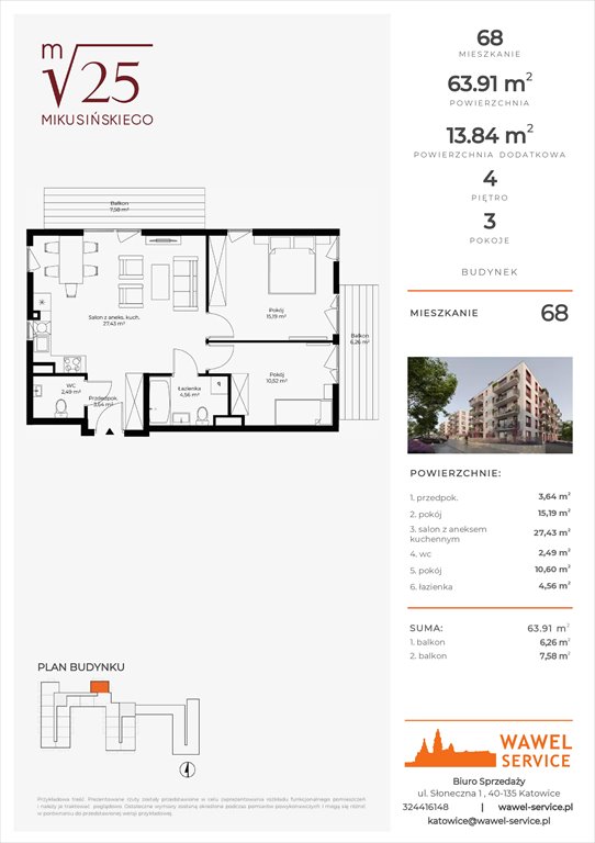 mieszkanie na sprzedaż 64m2 mieszkanie Katowice, Mikusińskiego 25