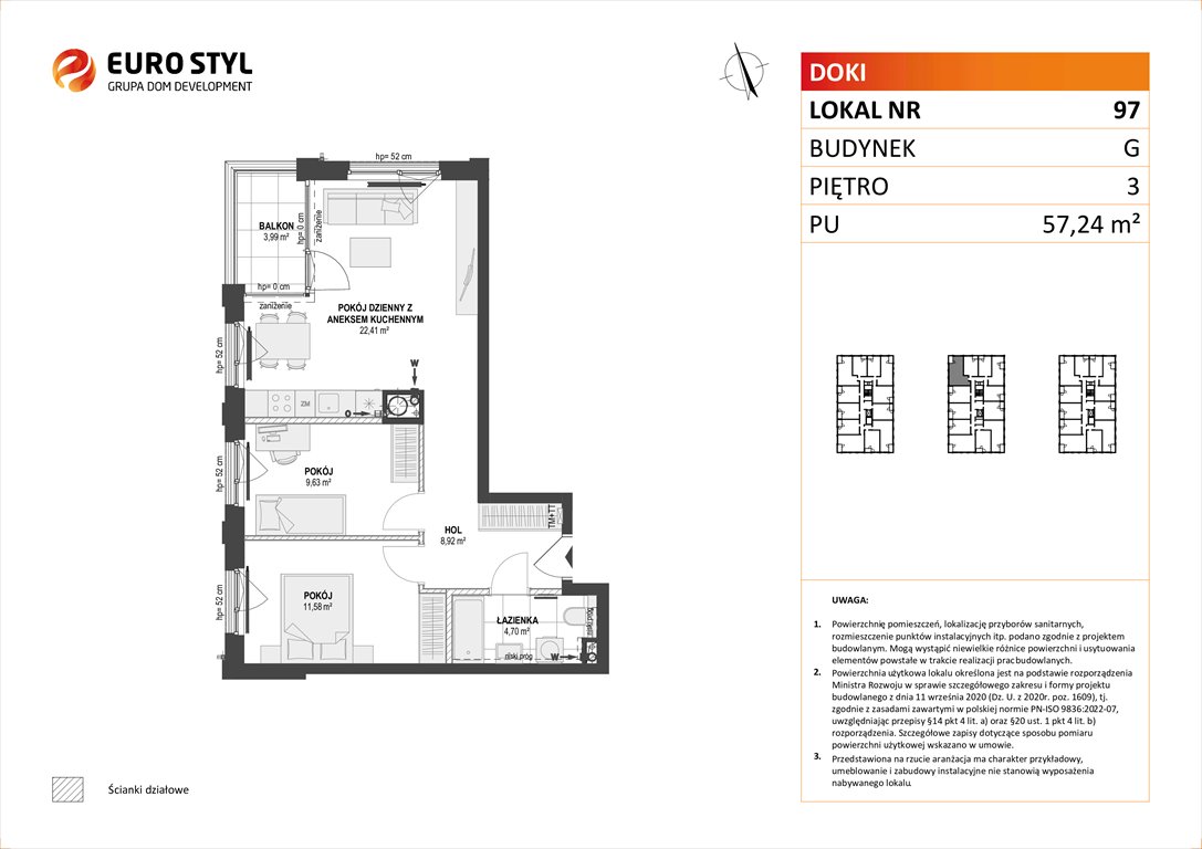 Nowe mieszkanie trzypokojowe DOKI LIVING Gdańsk, Śródmieście, ks. Jerzego Popiełuszki/Rybaki Górne  57m2 Foto 1