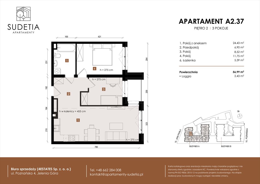 Nowe mieszkanie trzypokojowe APARTAMENTY SUDETIA Jelenia Góra, POZNAŃSKA 4  57m2 Foto 1